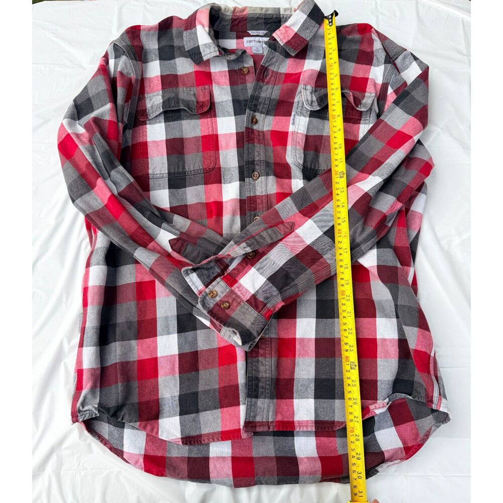 Carhartt Flannel Shirt Button Up Plaid Long Sleeve Red Gray XL